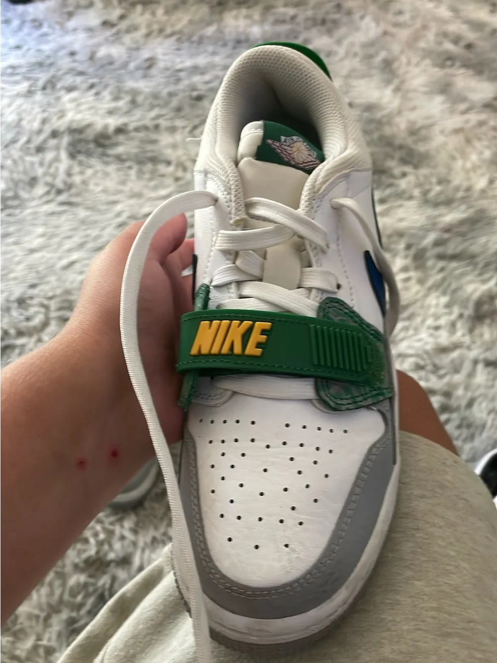 Nike White, Green & Yellow Kids Sneakers with Strap